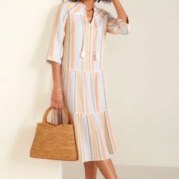 Soft Surroundings Laguna Gauze Stripe Dress Multi Color Petite Small EUC Cotton - Picture 2 of 16